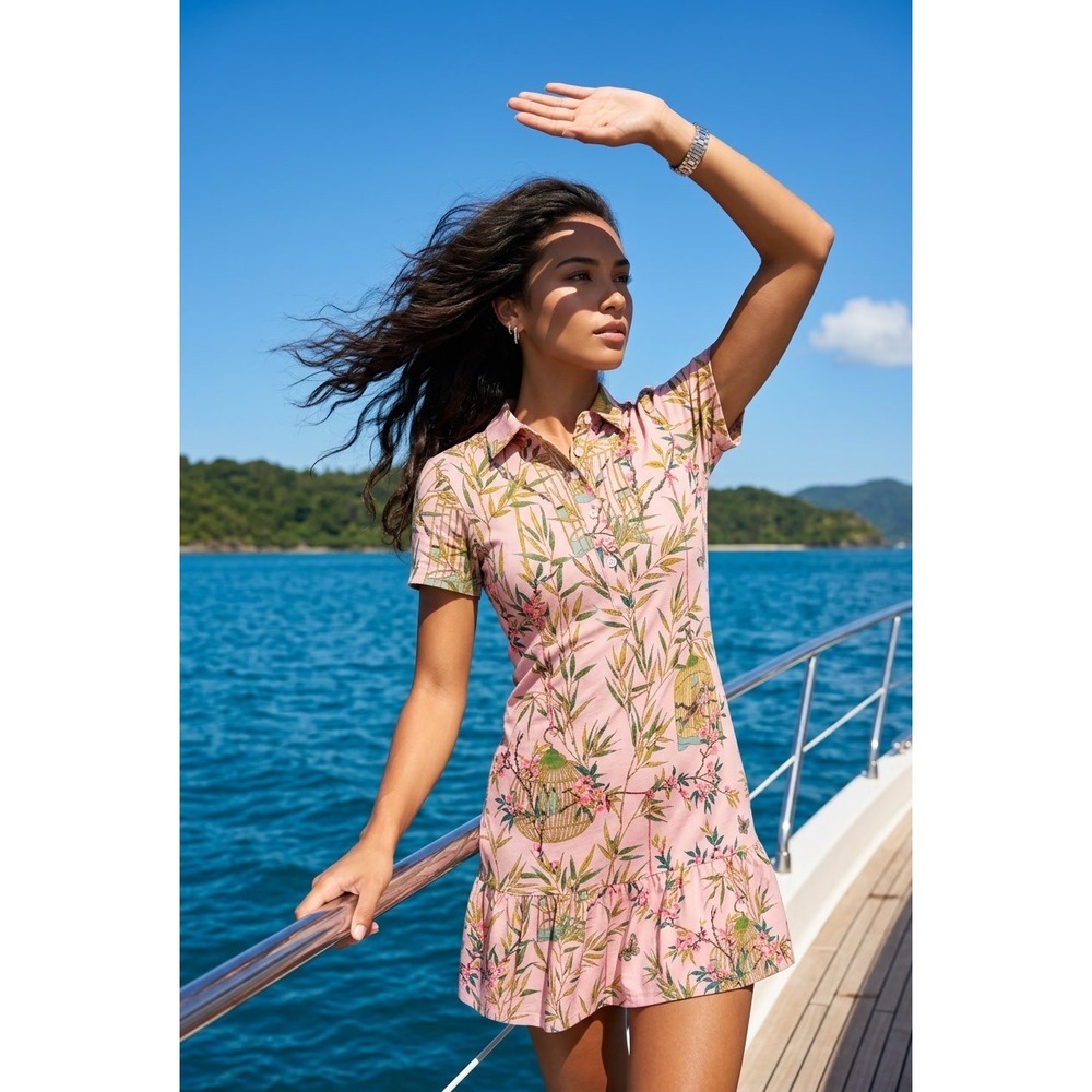 Spartina 449 Joelle Polo Dress Enclave Bamboo Bird Cage Pink XXS NWT 412515